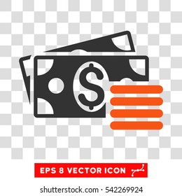 Dollar Cash vector icon. Image style is a flat orange and gray pictograph symbol.
