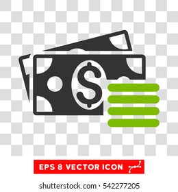 Dollar Cash vector icon. Image style is a flat eco green and gray icon symbol.