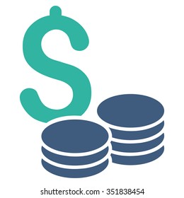 Dollar Cash vector icon. Style is bicolor flat symbol, cobalt and cyan colors, rounded angles, white background.