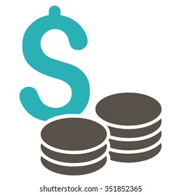 Dollar Cash vector icon. Style is bicolor flat symbol, grey and cyan colors, rounded angles, white background.