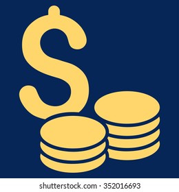 Dollar Cash vector icon. Style is flat symbol, yellow color, rounded angles, blue background.
