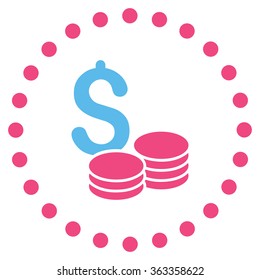Dollar Cash vector icon. Style is bicolor flat circled symbol, pink and blue colors, rounded angles, white background.