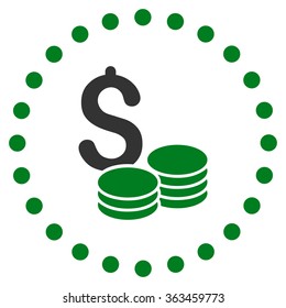 Dollar Cash vector icon. Style is bicolor flat circled symbol, green and gray colors, rounded angles, white background.