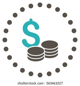 Dollar Cash vector icon. Style is bicolor flat circled symbol, grey and cyan colors, rounded angles, white background.