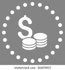 Dollar Cash vector icon. Style is flat circled symbol, white color, rounded angles, gray background.