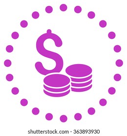 Dollar Cash vector icon. Style is flat circled symbol, violet color, rounded angles, white background.