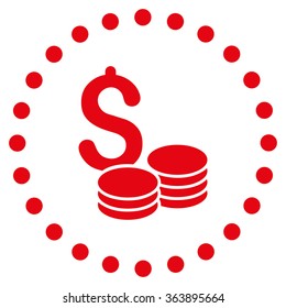 Dollar Cash vector icon. Style is flat circled symbol, red color, rounded angles, white background.