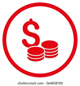 Dollar Cash vector icon. Style is flat circled symbol, red color, rounded angles, white background.