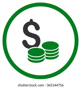 Dollar Cash vector icon. Style is bicolor flat circled symbol, green and gray colors, rounded angles, white background.