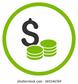 Dollar Cash vector icon. Style is bicolor flat circled symbol, eco green and gray colors, rounded angles, white background.