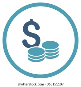 Dollar Cash vector icon. Style is bicolor flat circled symbol, cyan and blue colors, rounded angles, white background.