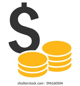 Dollar Cash vector icon. Style is flat symbol, yellow color, white background.