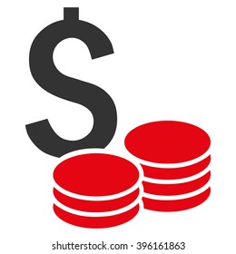 Dollar Cash vector icon. Style is flat symbol, red color, white background.