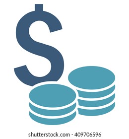 Dollar Cash vector icon. Style is bicolor flat symbol, cyan and blue colors, white background.