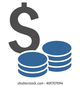 Dollar Cash vector icon. Style is bicolor flat symbol, cobalt and gray colors, white background.
