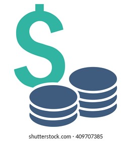 Dollar Cash vector icon. Style is bicolor flat symbol, cobalt and cyan colors, white background.