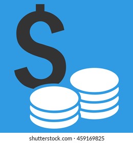 Dollar Cash vector icon. Style is flat symbol, white color, blue background.