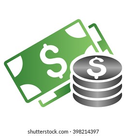 Dollar Cash vector toolbar icon for software design. Style is a gradient icon symbol on a white background.