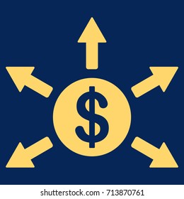 Dollar Cashout Arrows vector icon. Flat yellow symbol. Pictogram is isolated on a blue background. Designed for web and software interfaces.