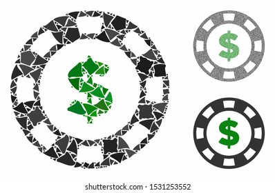 Dollar casino chip composition of humpy elements in various sizes and color tinges, based on dollar casino chip icon. Vector raggy elements are united into composition.