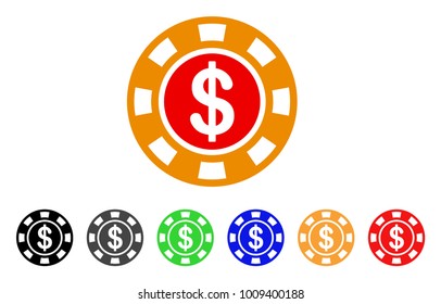 Dollar Casino Chip icon. Vector illustration style is a flat iconic dollar casino chip symbol with grey, yellow, green, blue, red, black color variants. Designed for web and software interfaces.