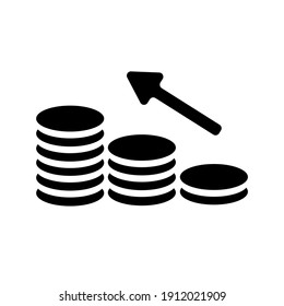 Dollar, cent coins stack diagram or graphic with arrow Icon isolated on white background. Line money symbol for business web site design, logo, app, UI. Sign illustration in flat style. Vector EPS 10