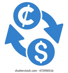 Dollar Cent Exchange icon. Vector style is flat iconic symbol with rounded angles, cobalt color, white background.