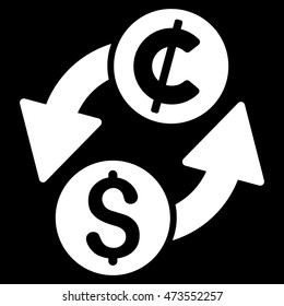 Dollar Cent Exchange icon. Vector style is flat iconic symbol with rounded angles, white color, black background.