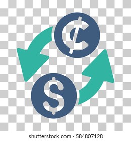 Dollar Cent Exchange icon. Vector illustration style is flat iconic bicolor symbol, cobalt and cyan colors, transparent background. Designed for web and software interfaces.