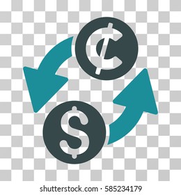 Dollar Cent Exchange icon. Vector illustration style is flat iconic bicolor symbol, soft blue colors, transparent background. Designed for web and software interfaces.