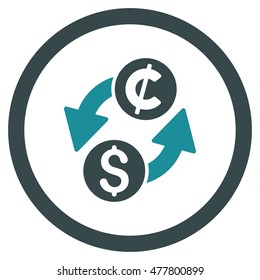 Dollar Cent Exchange rounded icon. Vector illustration style is flat iconic bicolor symbol, soft blue colors, white background.