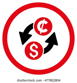 Dollar Cent Exchange rounded icon. Vector illustration style is flat iconic bicolor symbol, intensive red and black colors, white background.