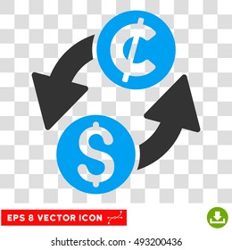 Dollar Cent Exchange vector icon. Image style is a flat blue and gray pictograph symbol.