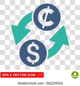Dollar Cent Exchange vector icon. Image style is a flat cobalt and cyan icon symbol.