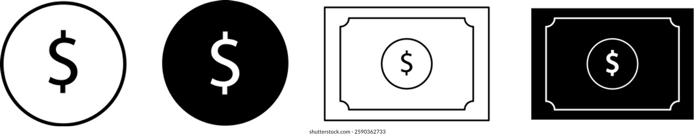 dollar cents coins icons set. dollar bank note flat design isolated, icon vector Money Icon vector. 