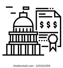 Dollar in certificate with government building vector illustration in solid color design