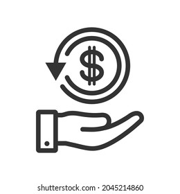 Dollar-Chargeback auf Hand-Symbol-Design einzeln auf weißem Hintergrund. Vektorgrafik