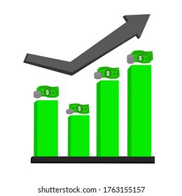 Dollar chart with arrow above flat illustration