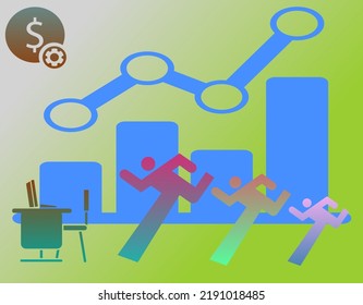 Dollar chaser passing online, light green white background. Vector graphic illustration. q021b prints, posters, cards.