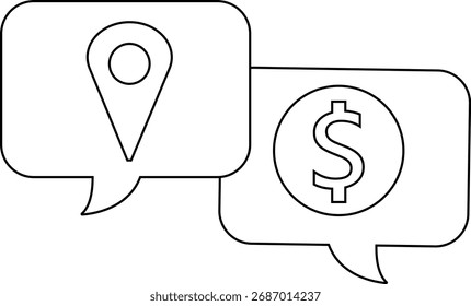 Dollar-Chat-Symbol und Ortssymbol mit weißem Hintergrund.mit schwarzen Linien