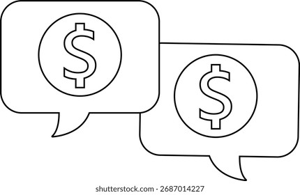 Dollar-Chat-Symbol auf weißem Hintergrund.mit schwarzen Linien