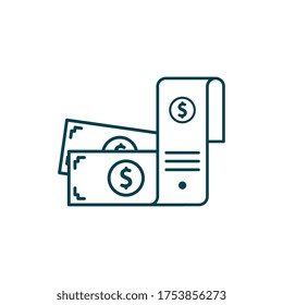 Ilustración vectorial de verificación del dólar. Icono de esquema rellenado por inicio y nuevo negocio.