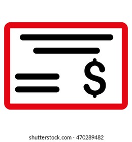 Dollar Cheque icon. Vector style is bicolor flat iconic symbol with rounded angles, intensive red and black colors, white background.