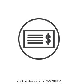 Dollar cheque line icon, outline vector sign, linear style pictogram isolated on white. Symbol, logo illustration. Editable stroke