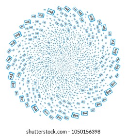 Dollar Cheque spiral exploding globula. Object burst designed from scatter dollar cheque items. Vector illustration style is flat iconic symbols.