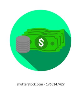 Dollar circle icon with long shadow flat illustration
