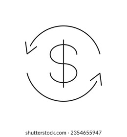 Dollar in circular arrow. Payment, refund icon line style isolated on white background. Vector illustration