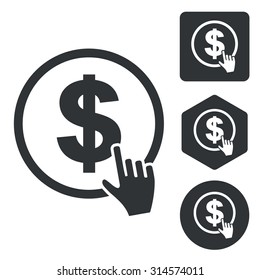 Dollar click icon set, monochrome, isolated on white