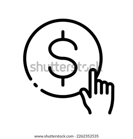 Dollar with click line icon. Payment, transaction, trade, exchange, currency, dollar bill, coin, cent, cash, cashless payment, arrow, bag, send salary, tax. Business concept. Vector line icon