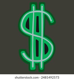 Dollar clip art. Green graphic icon money vector illustration on a black background. Flat vector money illustration